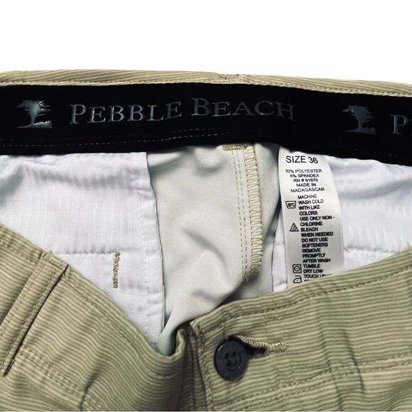 Pebble Beach Golf Tan Silicone Logo Flat Front Packets Men’s Shorts Sz 36x9 NWOT - Picture 8 of 9